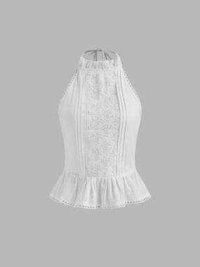 Cider 100% Cotton Halter Neckline Solid Floral Embroidery Knotted Top Size M/6